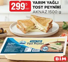 AKNAZ YARIM YAĞLI TOST PEYNİRİ 1500 G fiyat ve kampanya bilgisi
